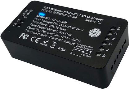 Controler LED Smart RGB+CCT, Zigbee 3.0, pentru banda RGBW RGBWW, control vocal si aplicatie, compatibil cu Alexa, Hub Bridge, TUYA, Amazon Echo Plus, Echo Studio