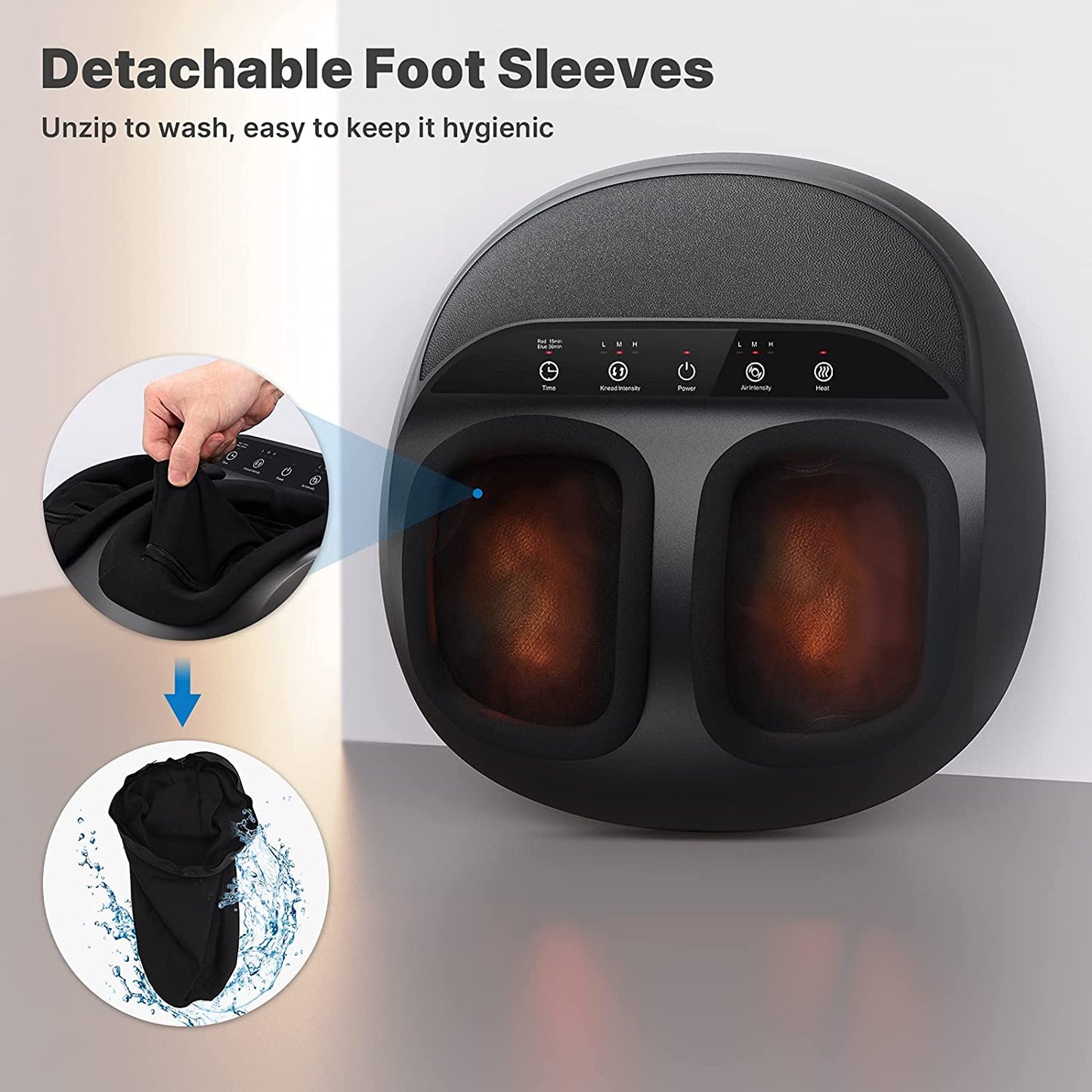 Aparat de masaj Shiatsu pentru picioare Renpho, cu telecomanda, functie de caldura, compresie aer cu 3 niveluri, temporizator, pentru ameliorare dureri, relaxare, revigorare