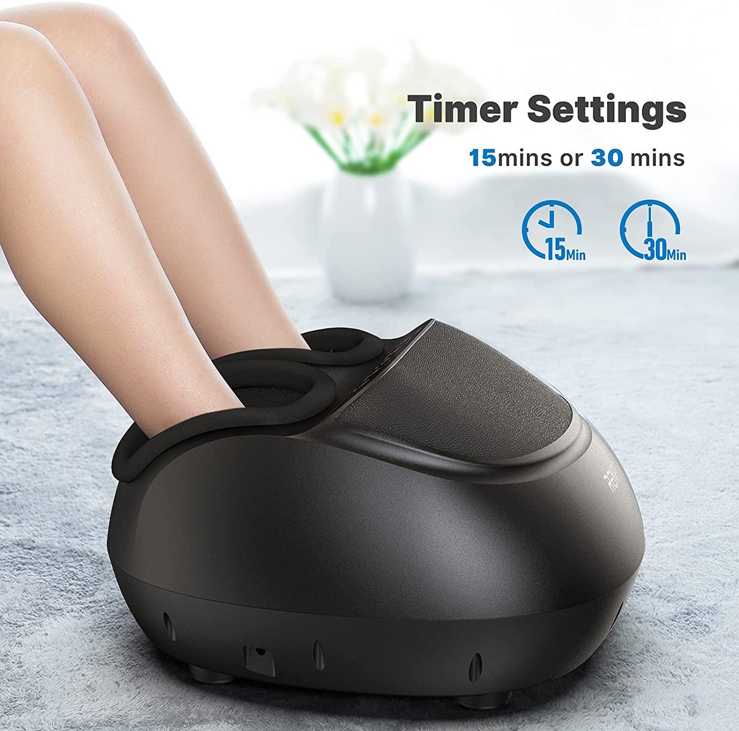 Aparat de masaj Shiatsu pentru picioare Renpho, cu telecomanda, functie de caldura, compresie aer cu 3 niveluri, temporizator, pentru ameliorare dureri, relaxare, revigorare
