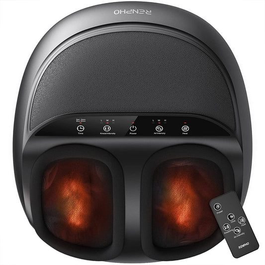 Aparat de masaj Shiatsu pentru picioare Renpho, cu telecomanda, functie de caldura, compresie aer cu 3 niveluri, temporizator, pentru ameliorare dureri, relaxare, revigorare