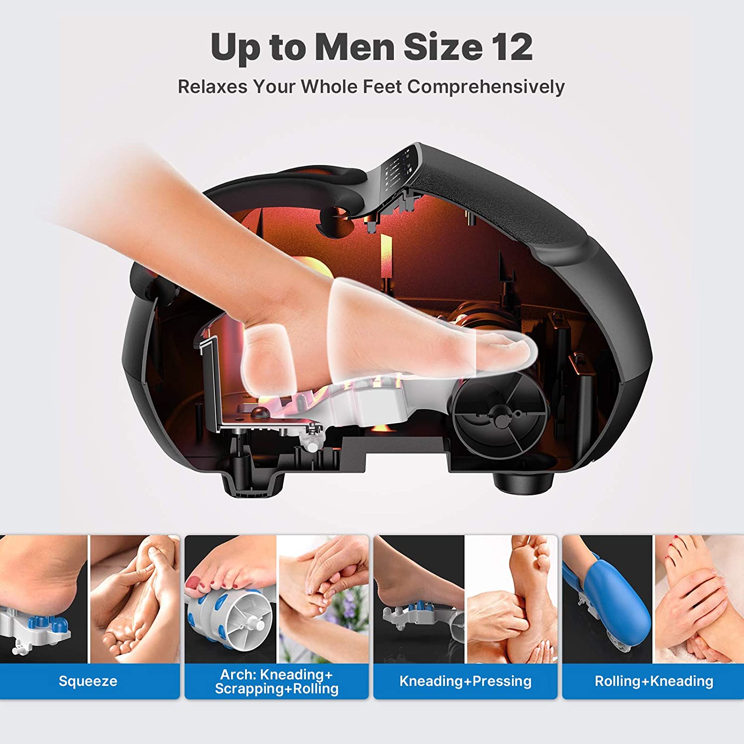 Aparat de masaj Shiatsu pentru picioare Renpho, cu telecomanda, functie de caldura, compresie aer cu 3 niveluri, temporizator, pentru ameliorare dureri, relaxare, revigorare