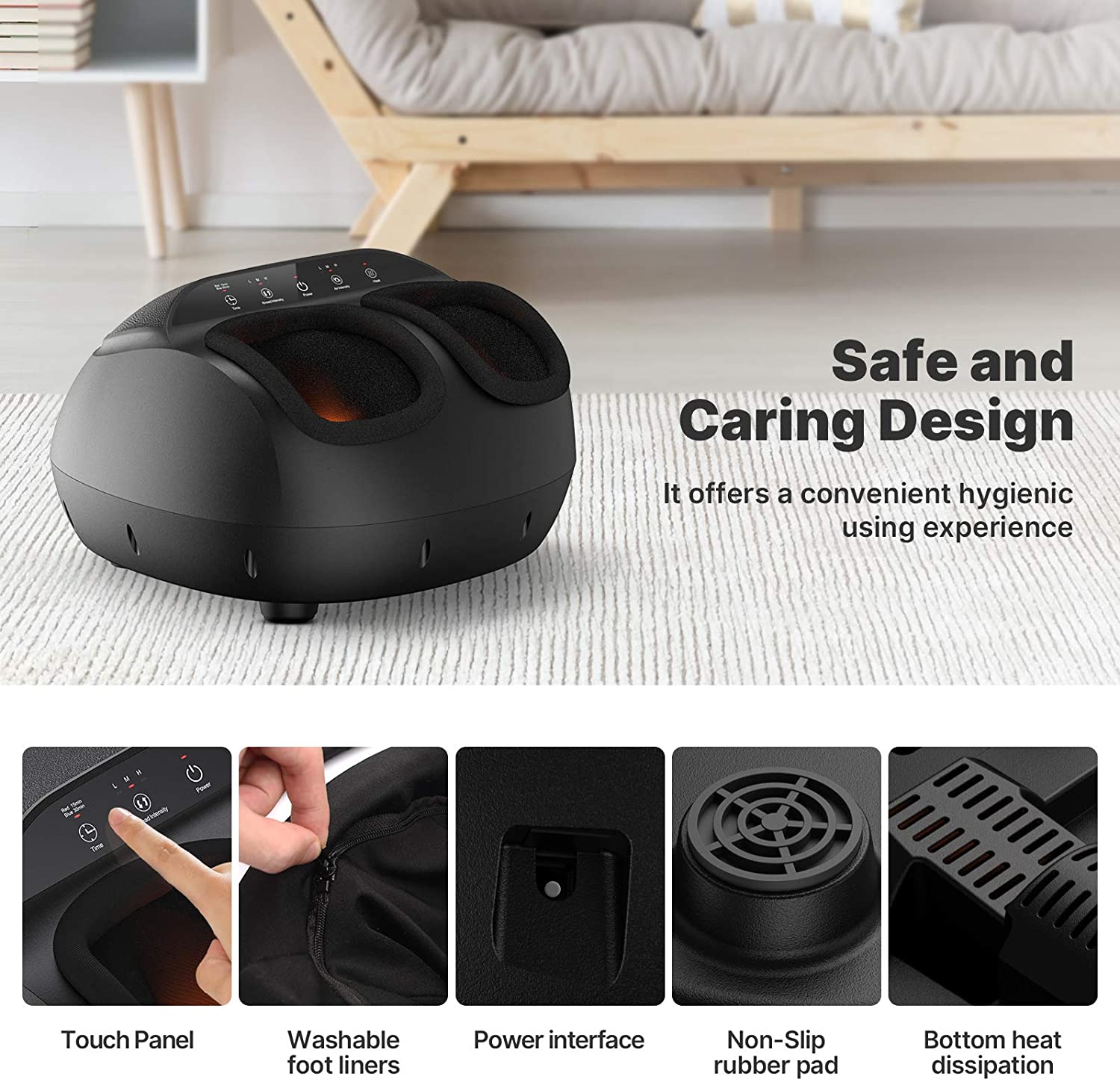 Aparat de masaj Shiatsu pentru picioare Renpho, cu telecomanda, functie de caldura, compresie aer cu 3 niveluri, temporizator, pentru ameliorare dureri, relaxare, revigorare