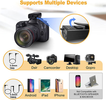 Microfon lavaliera wireless UHF cu ecran LCD, 1 transmitator si 1 receptor, 20 canale, reincarcabil, pentru Android, IOS, camera video