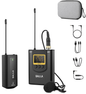 Microfon lavaliera wireless UHF cu ecran LCD, 1 transmitator si 1 receptor, 20 canale, reincarcabil, pentru Android, IOS, camera video