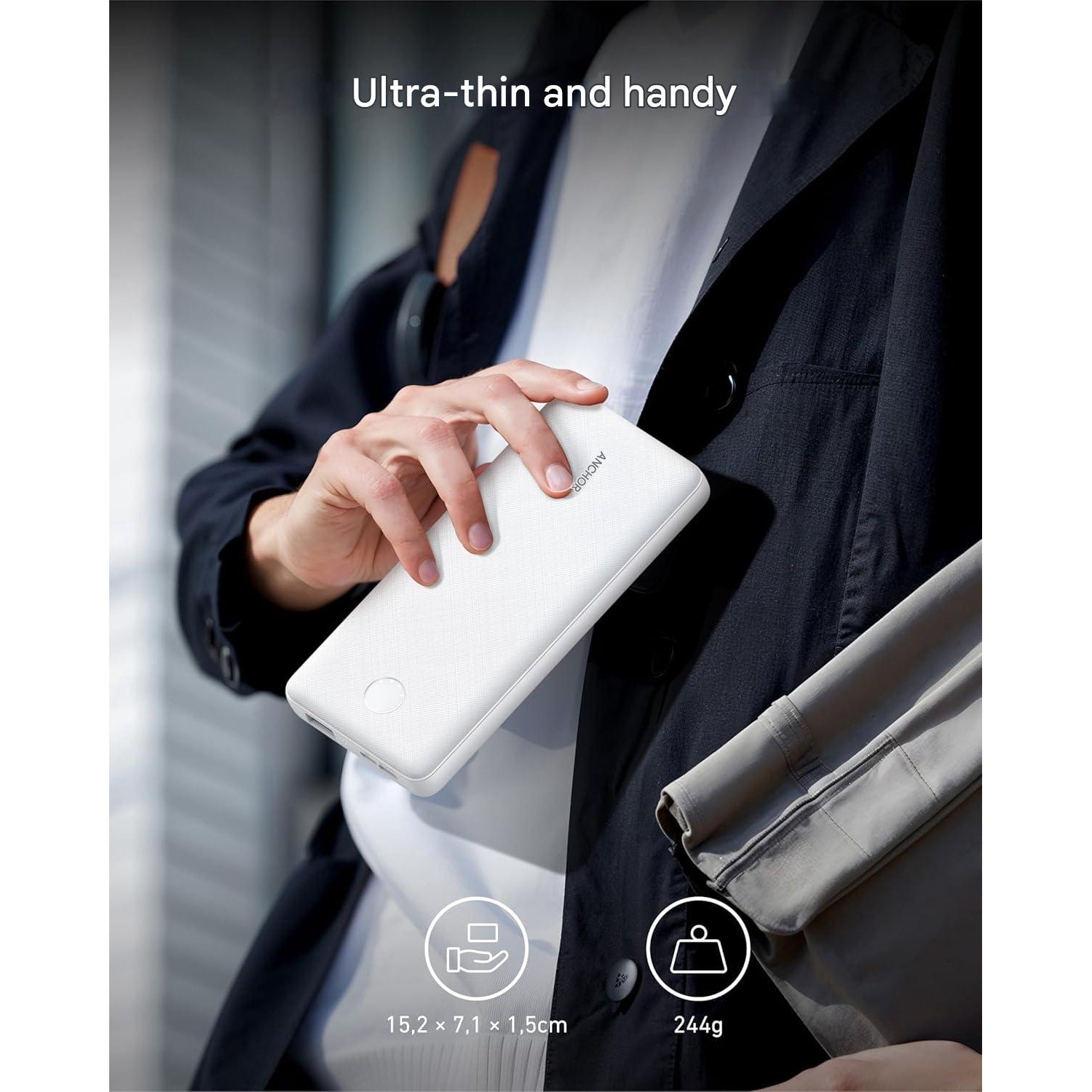Powerbank 10000 mAh, Baterie externa PowerIQ PowerCore, design slim, incarcare rapida, pentru iPhone, Samsung Galaxy, Apple, Android