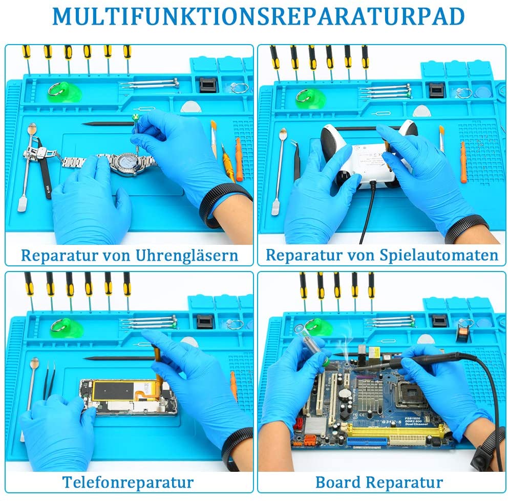 Covoras multifunctional pentru pistol de lipit, 45 x 30 cm, din silicon, rezistent la caldura 500°C, protectie pentru masa de lucru cu compartiment magnetic pentru suruburi