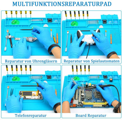 Covoras multifunctional pentru pistol de lipit, 45 x 30 cm, din silicon, rezistent la caldura 500°C, protectie pentru masa de lucru cu compartiment magnetic pentru suruburi