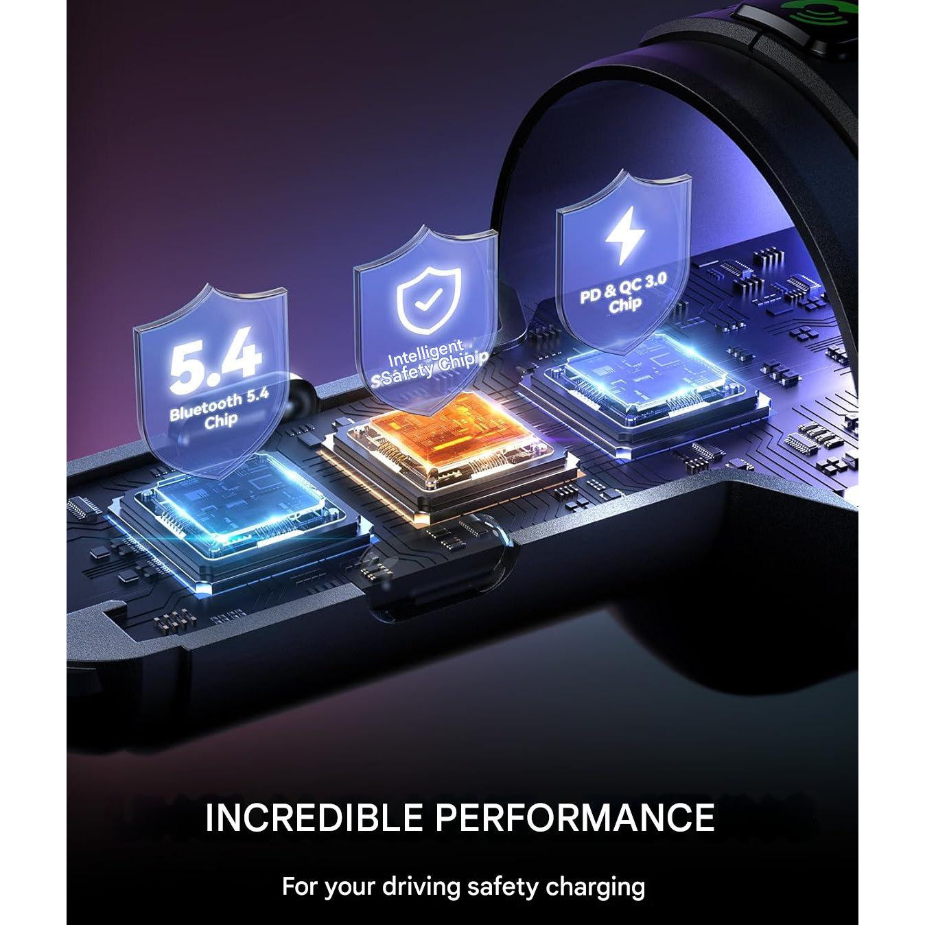 Modulator FM cu Bluetooth 5.4, apeluri Hands‑Free si dual microfon, incarcare rapida 60W (PD 30W + USB‑C 30W), Redare U‑Disk, LED multicolor, negru