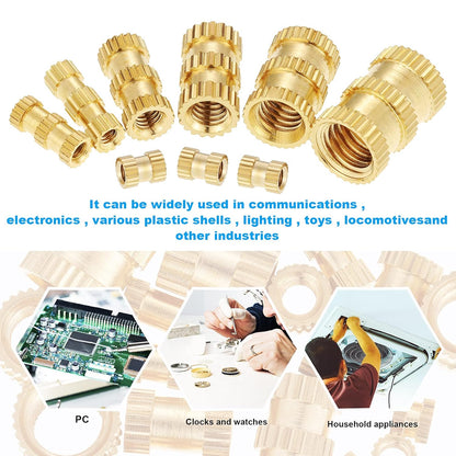 Set de 480 piulite moletate din alama cu insertii filetate M2 M2.5 M3 M4 M5 M6, 20 de dimensiuni, pentru imprimarea 3D a pieselor din plastic, in cutie depozitare