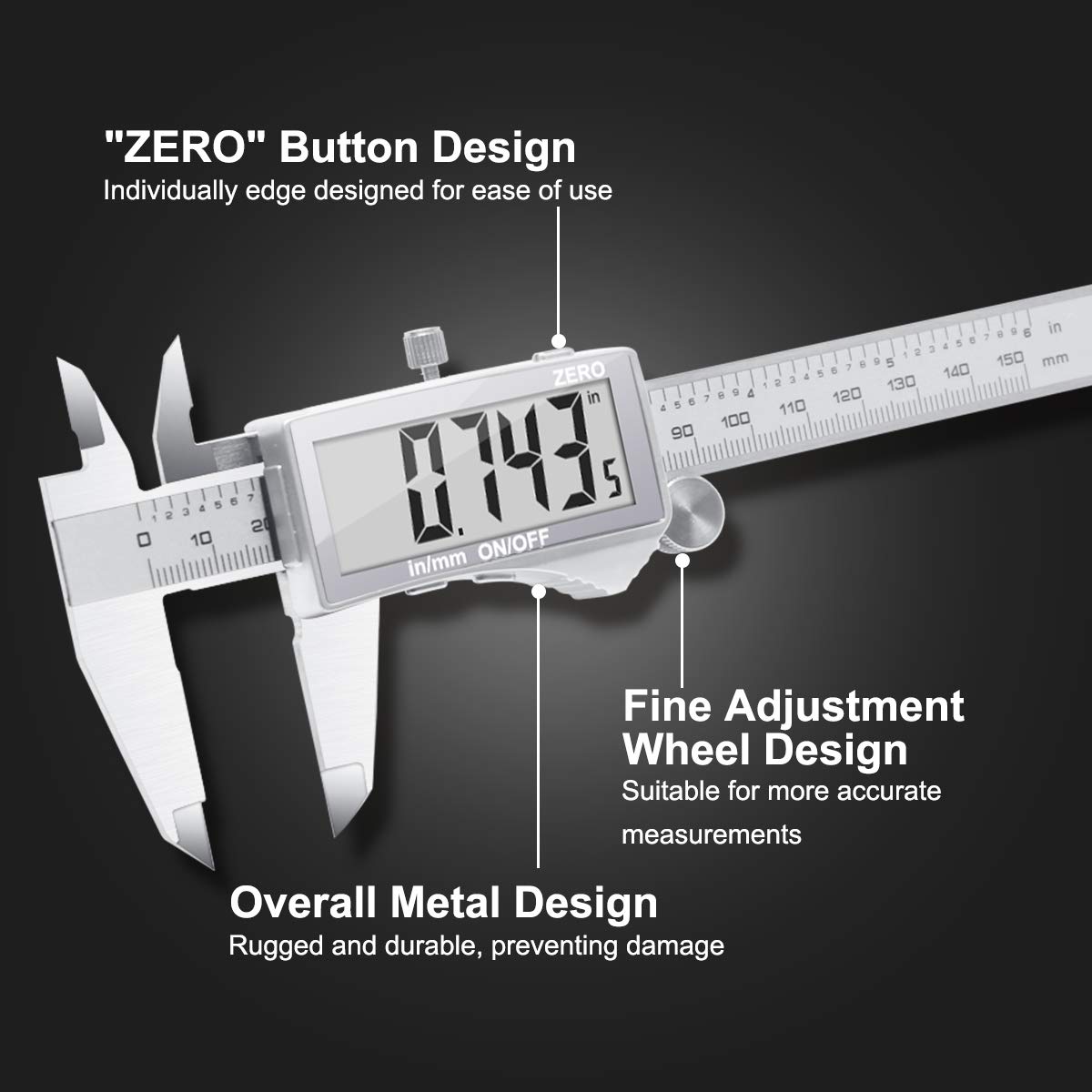 Subler digital, micrometru cu vernier profesional Preciva, 150 mm, afisaj LCD, din otel inoxidabil, masoara diametru interior, exterior, adancime, pas