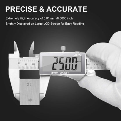 Subler digital, micrometru cu vernier profesional Preciva, 150 mm, afisaj LCD, din otel inoxidabil, masoara diametru interior, exterior, adancime, pas