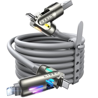 Cablu de incarcare 4 in 1, 240 W, 480Mbps, cu lumini RGB, porturi USB-C la USB-C 240W, USB-C la Lightning 30W, USB-A la USB-C 3A, USB-A la Lightning 12W, pentru iPhone Pro/MacBook/iPad/Samsung/Switch PS5