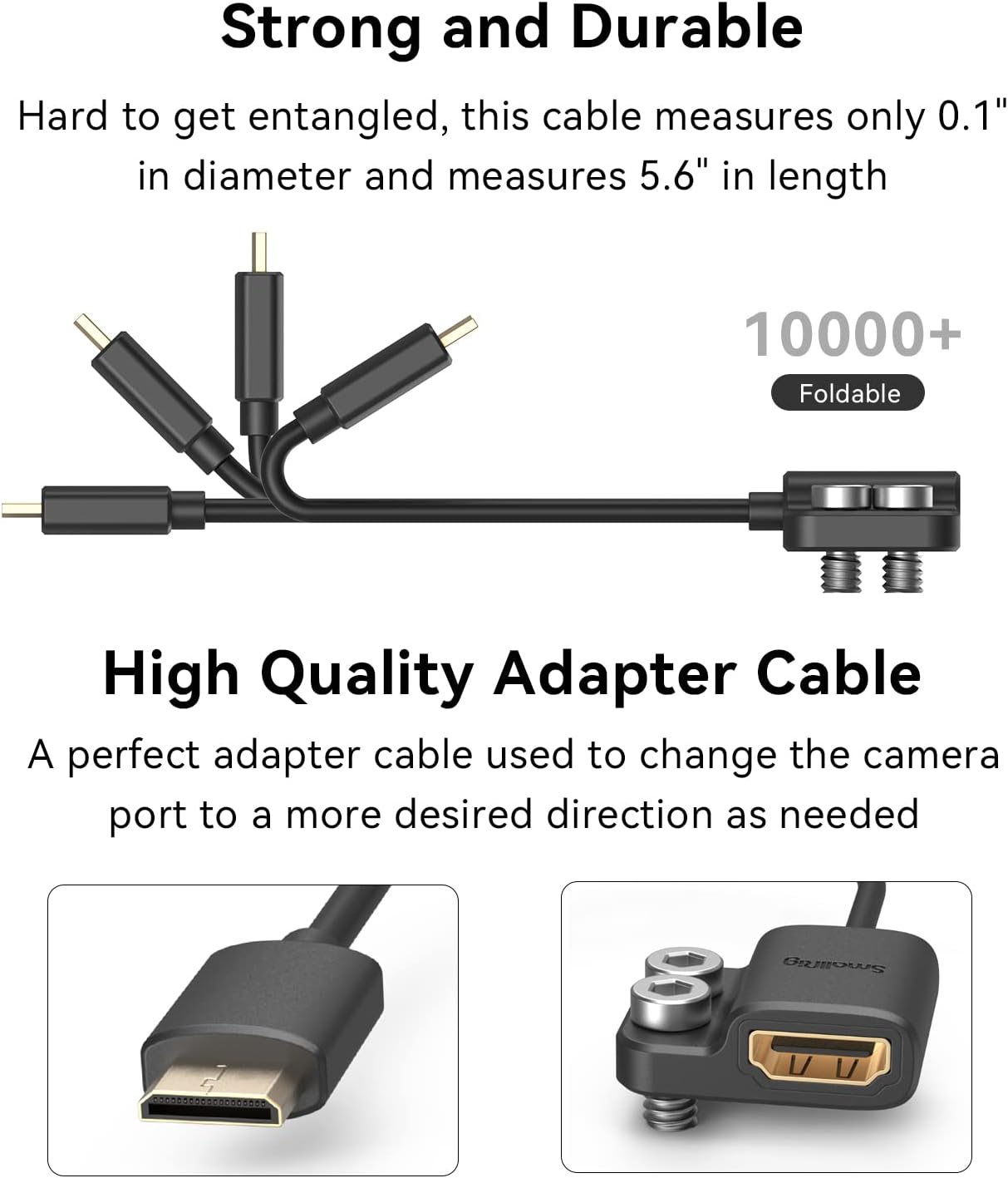Adaptor de la cablu mini HDMI la HDMI mama, de la C la A, 4K, de 14 cm lungime, cu prindere si suruburi 1/4-20", pentru camere cu port mini HDMI precum Nikon Z6, Z7, D780, Canon EOS RP, 5D Mark IV