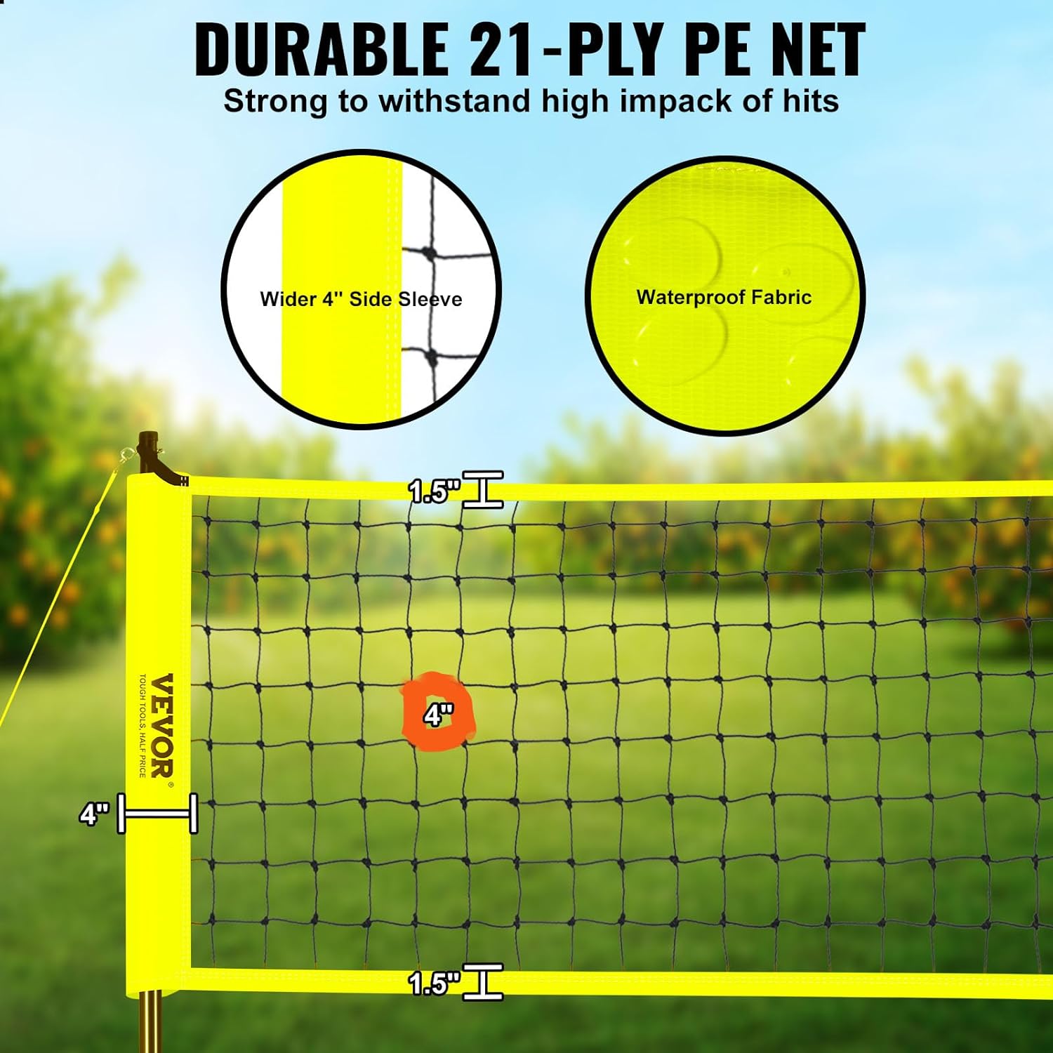 Set fileu volei, plasa pentru volleyball/badminton 9.7m x 2.4m, inaltime reglabila, material impermeabil, cu stalpi metalici, minge de volei, pompa si geanta de depozitare si transport incluse