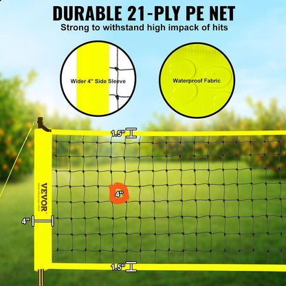 Set fileu volei, plasa pentru volleyball/badminton 9.7m x 2.4m, inaltime reglabila, material impermeabil, cu stalpi metalici, minge de volei, pompa si geanta de depozitare si transport incluse
