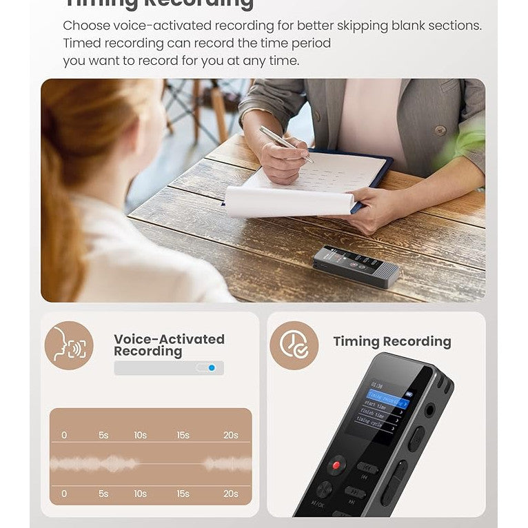 Reportofon digital 64 GB, microfon dublu cu functie reducere zgomot, inregistrare activata prin voce, 3072 Kbps, inregistrare apeluri, capacitate 100 ore, baterie 1000 mAh, dictafon cu difuzor incorporat
