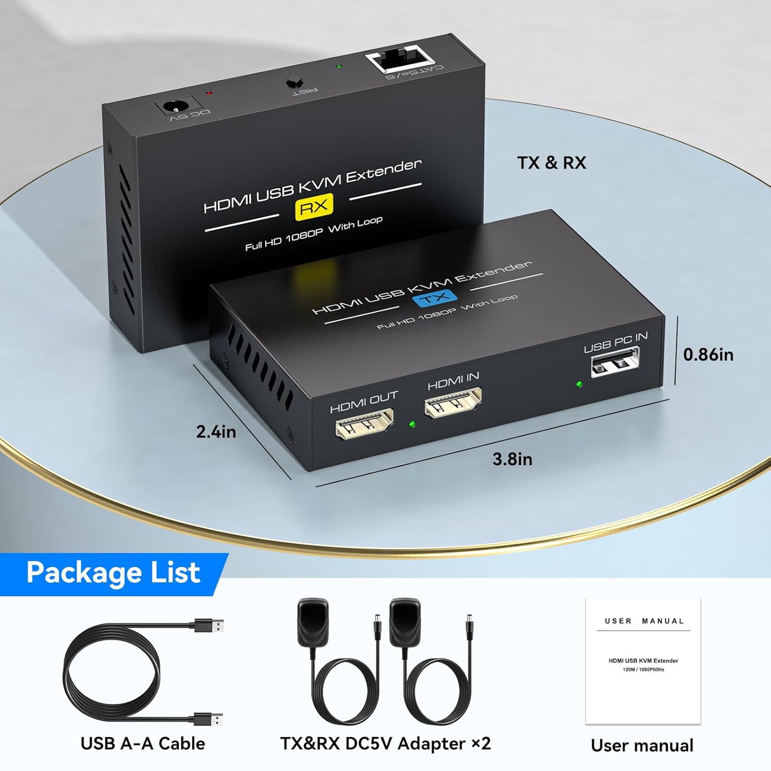 Extender VEDINDUST HDMI KVM prin Ethernet Cat5e/6/7 – 120 m (400 ft), Full HD 1080p60Hz, USB RJ45, USB KVM, suport iesire bucla, transmisie stabila