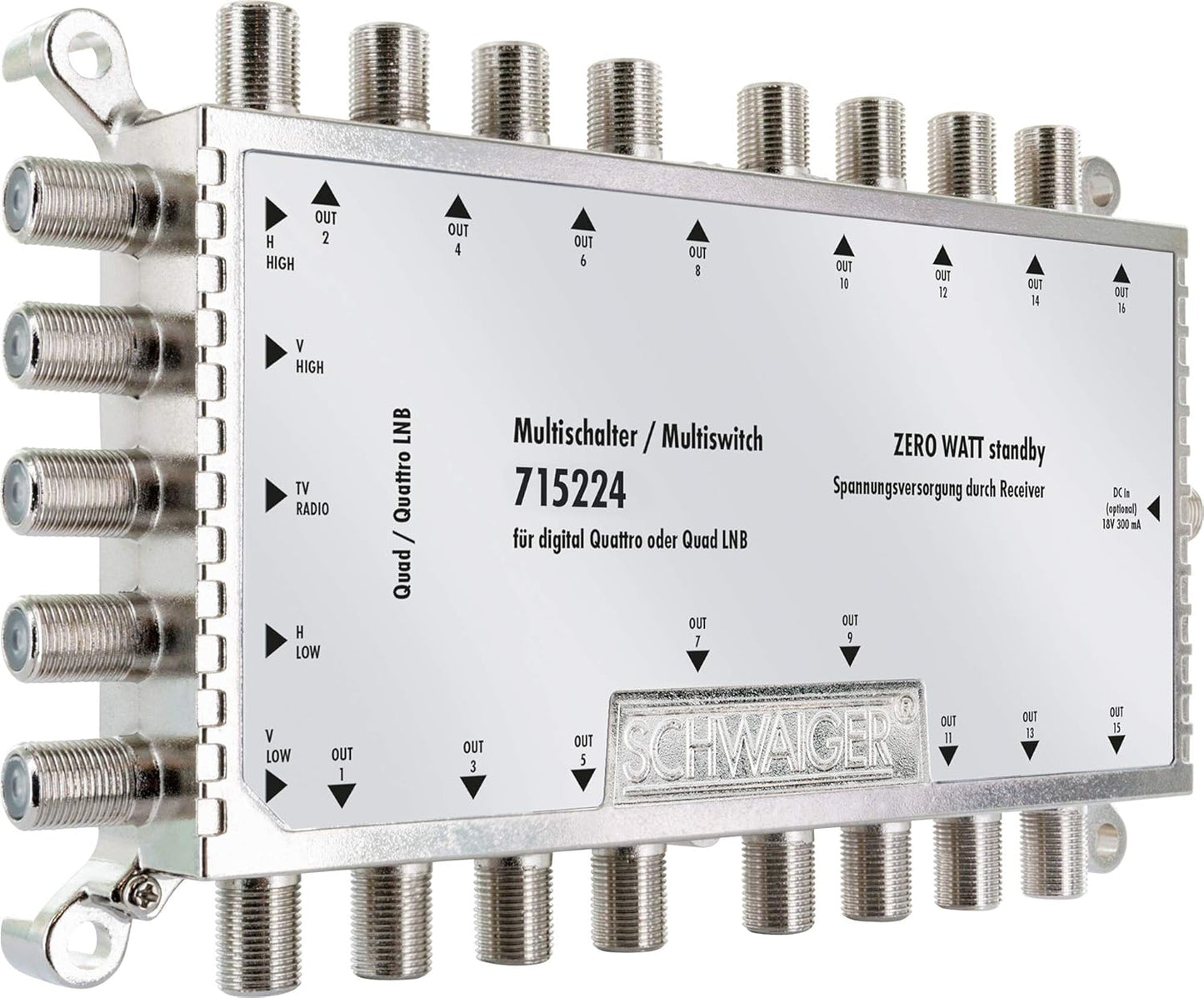 Multiswitch cu 5 intrari si 16 iesiri, 1 input Terrestic si 4 SAT, carcasa din aluminiu, 155 x 80 x 20 mm, sursa de alimentare inclusa