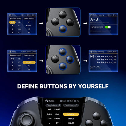 Controler wireless cu programare, display interactiv, butoane microswitch, joystick cu Hall Efect, lumini LED RGB, pentru PC, Switch, iOS, Android, negru