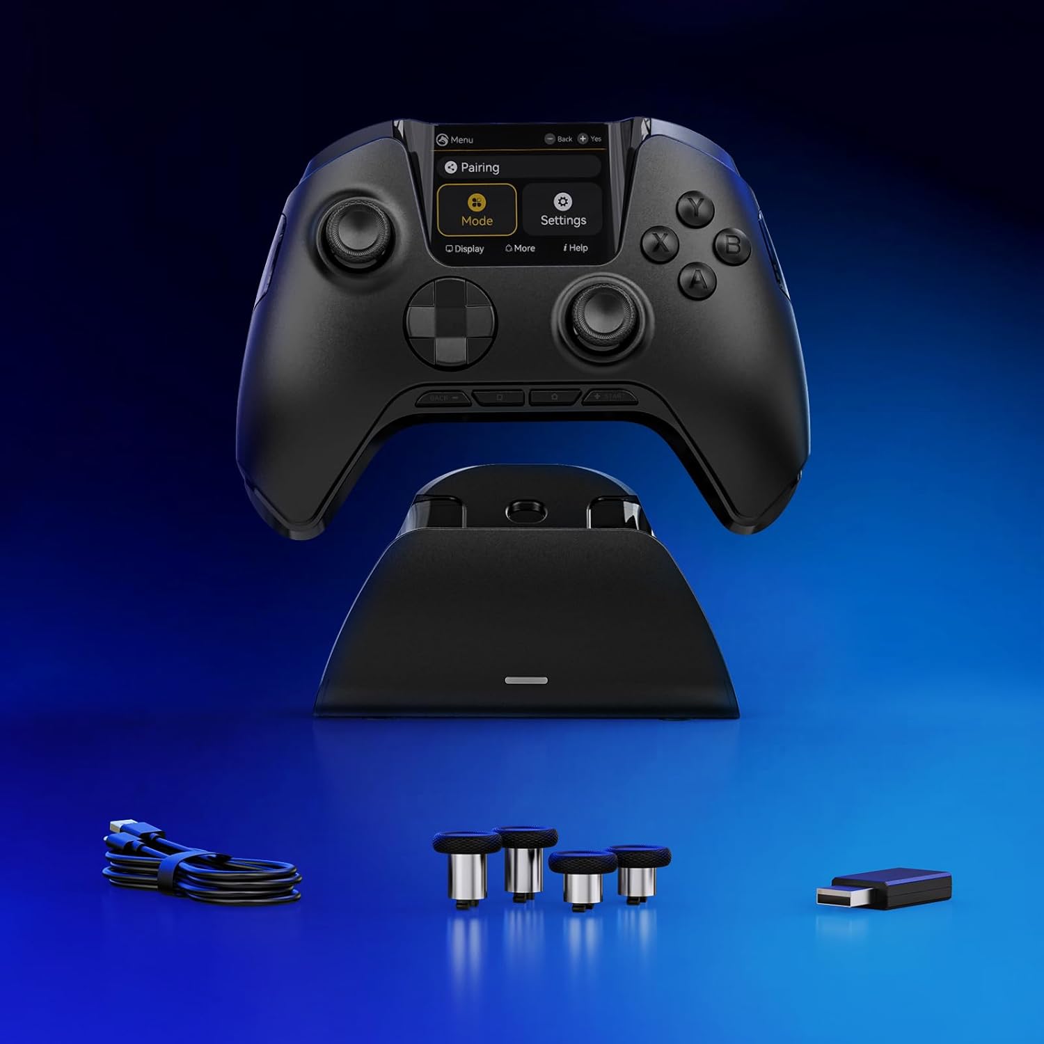 Controler wireless cu programare, display interactiv, butoane microswitch, joystick cu Hall Efect, lumini LED RGB, pentru PC, Switch, iOS, Android, negru