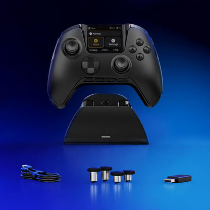 Controler wireless cu programare, display interactiv, butoane microswitch, joystick cu Hall Efect, lumini LED RGB, pentru PC, Switch, iOS, Android, negru