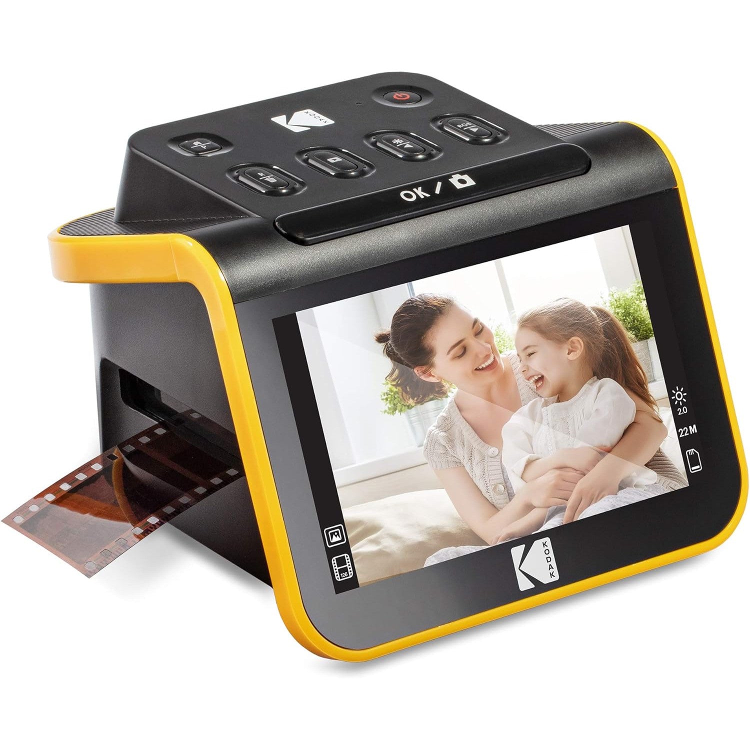 Scanner de film si diapozitive cu ecran LCD de 5 inch, 14/22 mp, compatibil film color si alb-negru, functie incarcare continua, editare foto, cu slot card SD sau SDHC, negru