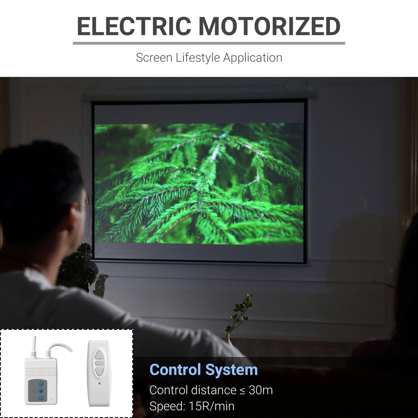 Ecran de proiectie videoproiector 120 inch motorizat, cu telecomanda, prindere in perete sau tavan, 244 x 183 cm, alb/negru
