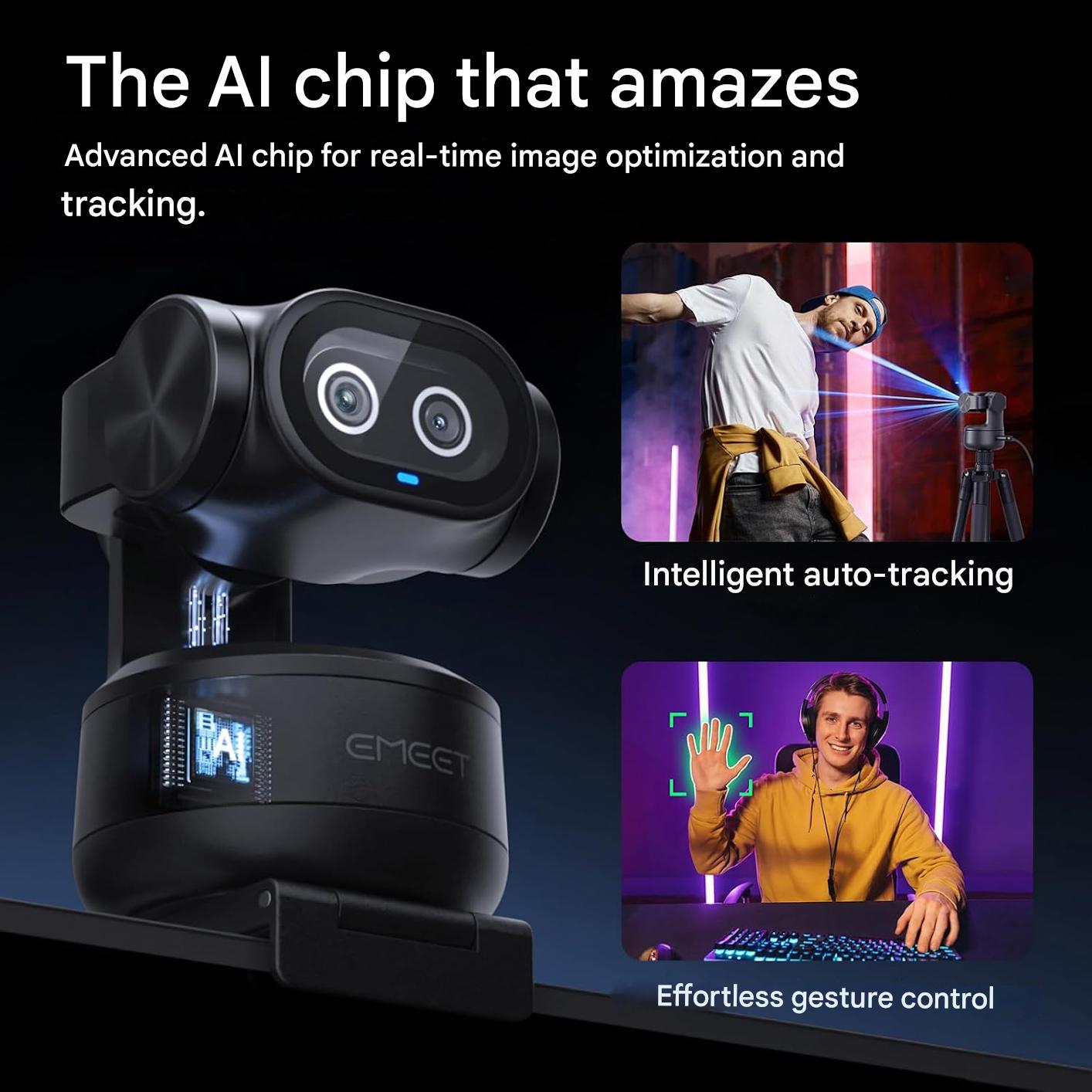 Camera web 4K EMEET PIXY Duala AI PTZ, autofocus 0.2s PDAF, 1080p, urmarire automata 310°, Senzor Sony, 3 microfoane noise canceling, control gesturi – Compatibila OBS/Twitch/Switch 2