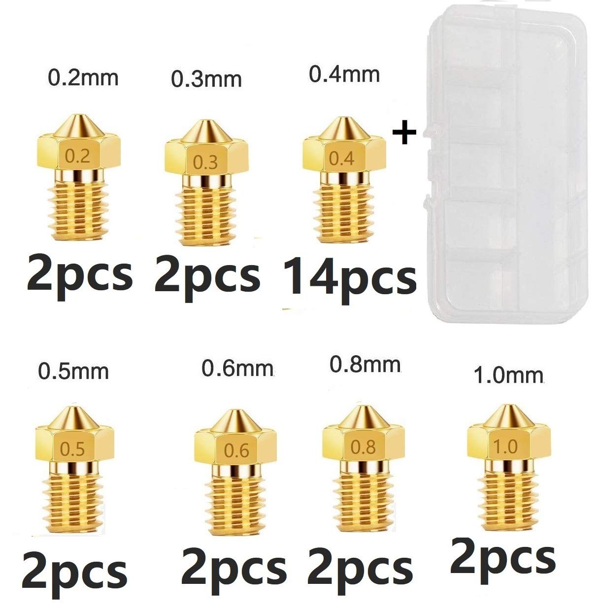 Set 26 duze imprimanta 3D de 0.2mm 0.3mm 0.4mm 0.5mm 0.6mm 0.8mm 1.0mm, V5 V6, filet M6, pentru imprimante cu filament 1.75mm