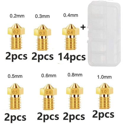 Set 26 duze imprimanta 3D de 0.2mm 0.3mm 0.4mm 0.5mm 0.6mm 0.8mm 1.0mm, V5 V6, filet M6, pentru imprimante cu filament 1.75mm