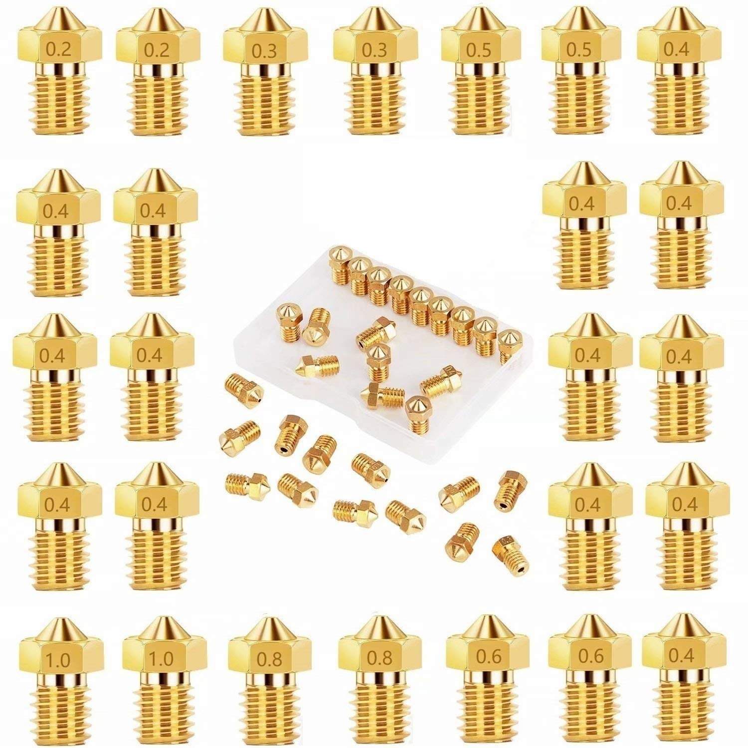Set 26 duze imprimanta 3D de 0.2mm 0.3mm 0.4mm 0.5mm 0.6mm 0.8mm 1.0mm, V5 V6, filet M6, pentru imprimante cu filament 1.75mm
