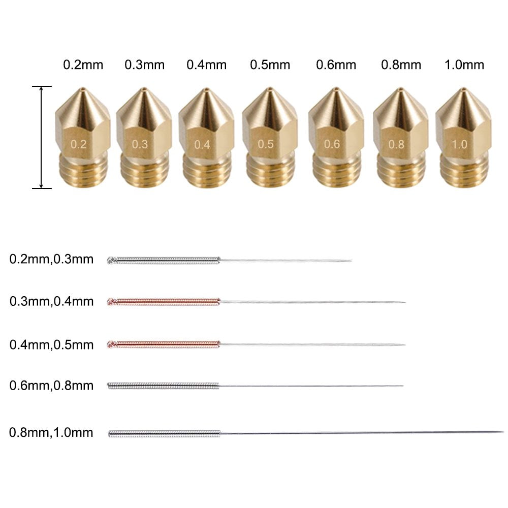 Set duze imprimanta 3D, 29 de piese, de 0.2mm, 0.3mm, 0.4mm, 0.5mm, 0.6mm, 0.8mm, 1.0mm, filet M6 1.75mm, cu 5 accesorii de curatare