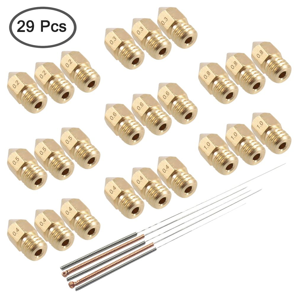 Set duze imprimanta 3D, 29 de piese, de 0.2mm, 0.3mm, 0.4mm, 0.5mm, 0.6mm, 0.8mm, 1.0mm, filet M6 1.75mm, cu 5 accesorii de curatare