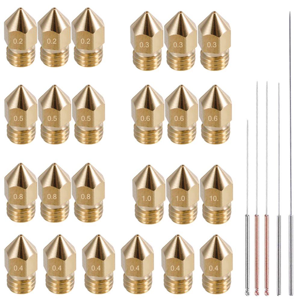 Set duze imprimanta 3D, 29 de piese, de 0.2mm, 0.3mm, 0.4mm, 0.5mm, 0.6mm, 0.8mm, 1.0mm, filet M6 1.75mm, cu 5 accesorii de curatare