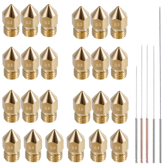 Set duze imprimanta 3D, 29 de piese, de 0.2mm, 0.3mm, 0.4mm, 0.5mm, 0.6mm, 0.8mm, 1.0mm, filet M6 1.75mm, cu 5 accesorii de curatare