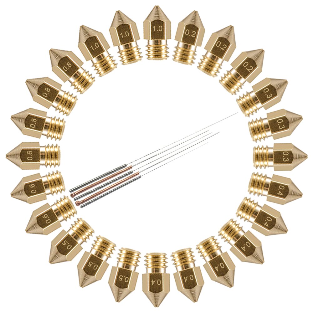 Set duze imprimanta 3D, 29 de piese, de 0.2mm, 0.3mm, 0.4mm, 0.5mm, 0.6mm, 0.8mm, 1.0mm, filet M6 1.75mm, cu 5 accesorii de curatare