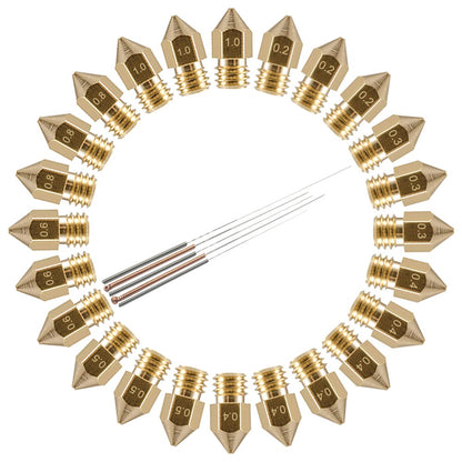 Set duze imprimanta 3D, 29 de piese, de 0.2mm, 0.3mm, 0.4mm, 0.5mm, 0.6mm, 0.8mm, 1.0mm, filet M6 1.75mm, cu 5 accesorii de curatare