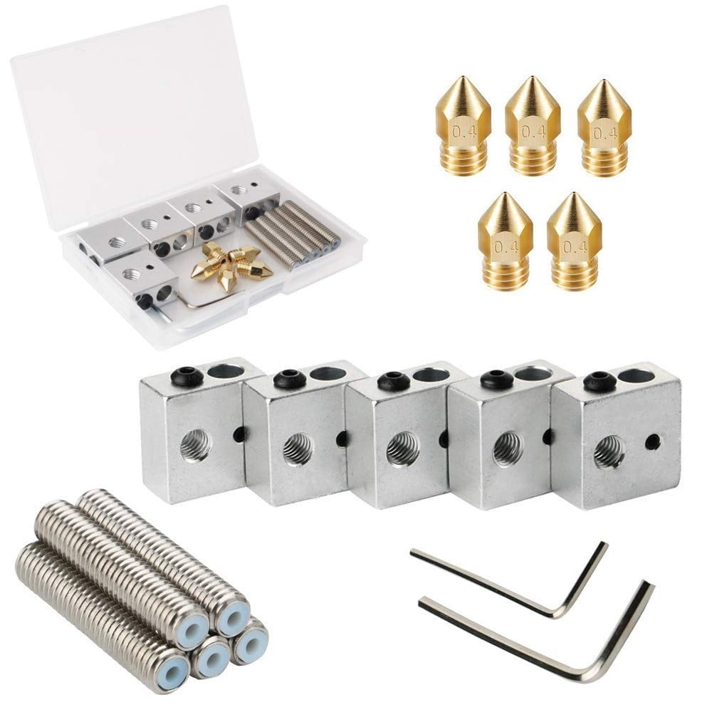 Kit accesorii imprimanta 3D MK8 cu 5 bloc de incalzire V5, 5 bloc transfer termic, 5 duze 0.4mm si 2 imbusuri