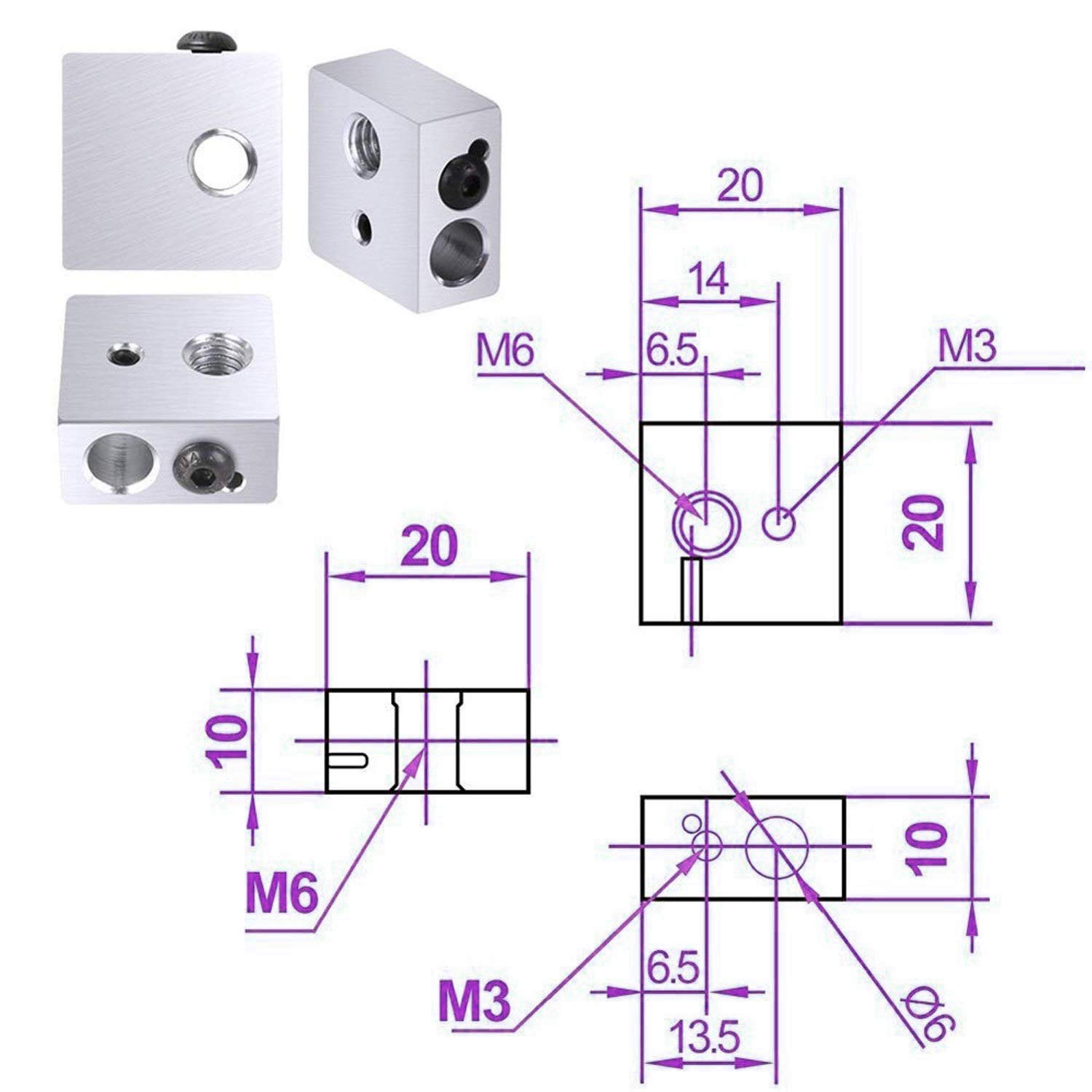 Kit accesorii imprimanta 3D MK8 cu 5 bloc de incalzire V5, 5 bloc transfer termic, 5 duze 0.4mm si 2 imbusuri