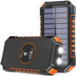 Acumulator extern 26800 mAh, powerbank solar cu incarcare wireless QI, 2 USB si 1 USB C, rezistent la apa, cu lanterna LED