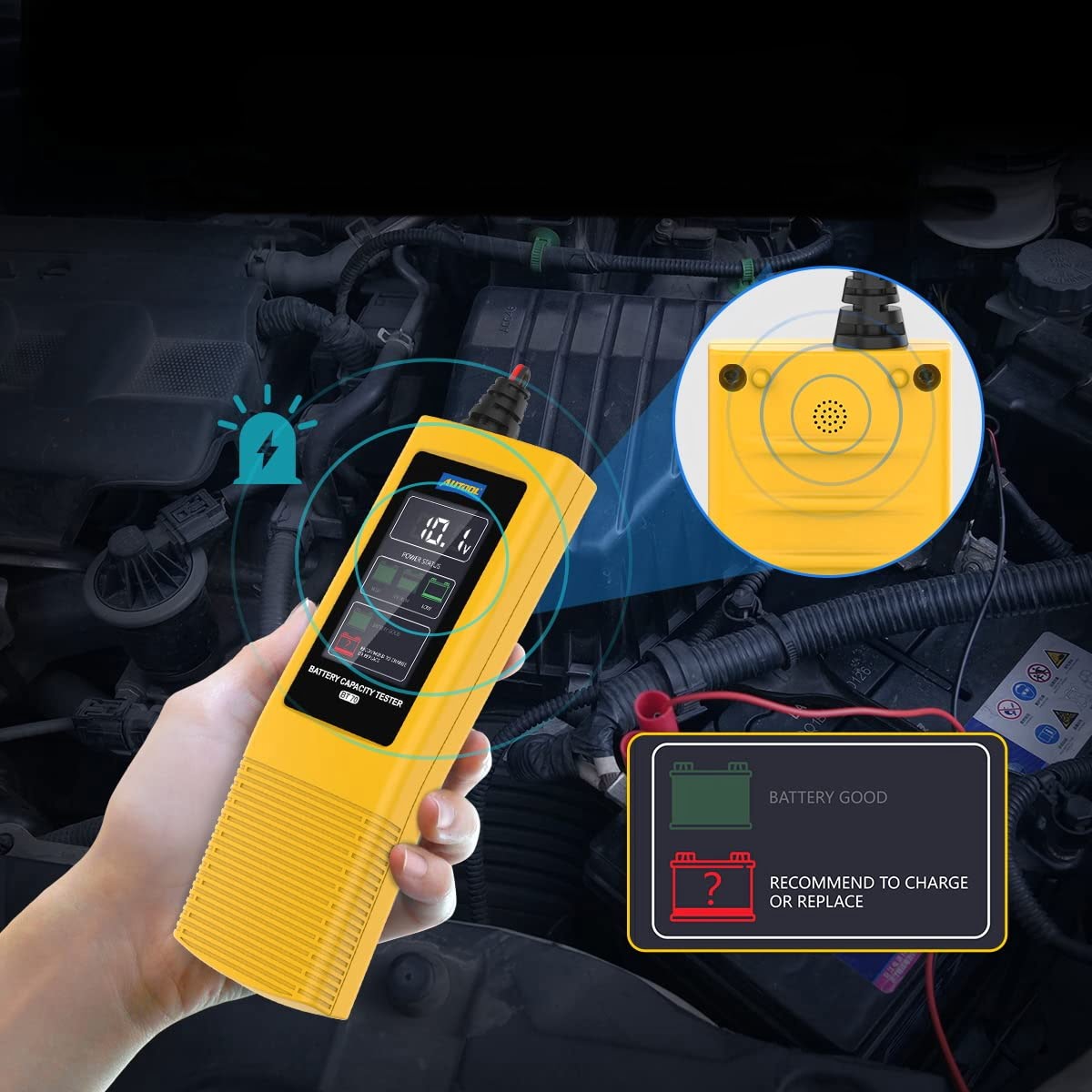 Tester baterie auto 12-24V, cu ecran LCD, pentru acumulator auto, camion, rulota, domeniu masurare 8V-30V cu functie sonora