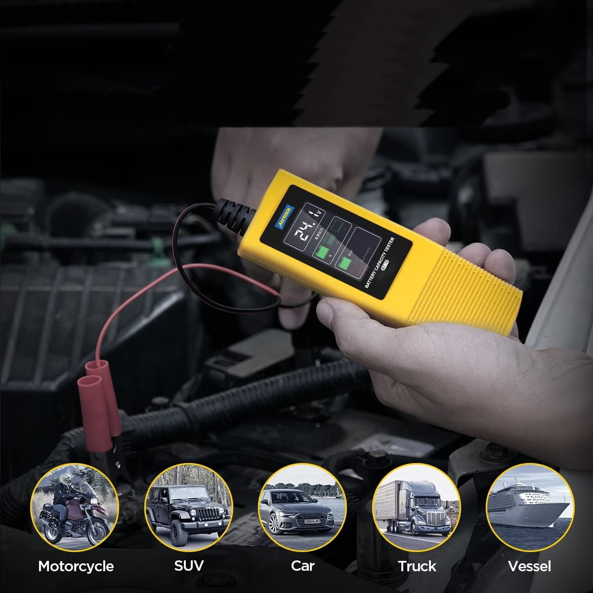 Tester baterie auto 12-24V, cu ecran LCD, pentru acumulator auto, camion, rulota, domeniu masurare 8V-30V cu functie sonora