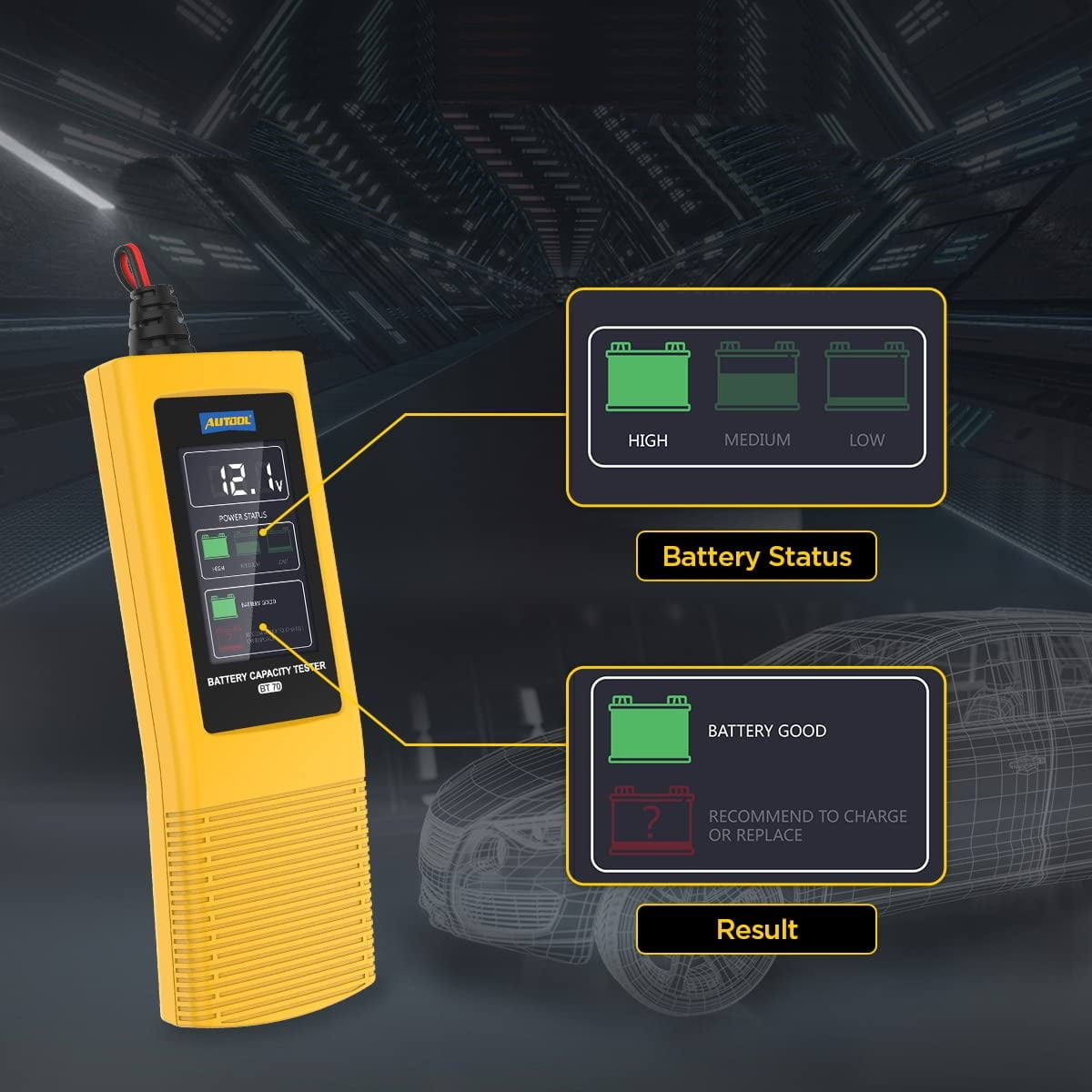 Tester baterie auto 12-24V, cu ecran LCD, pentru acumulator auto, camion, rulota, domeniu masurare 8V-30V cu functie sonora