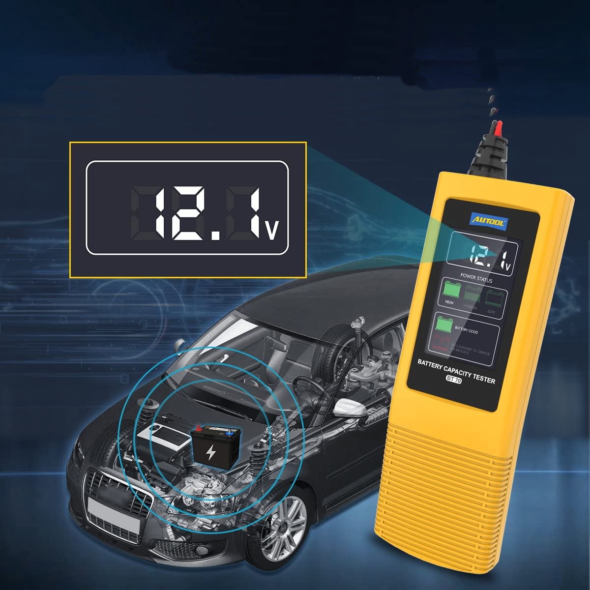 Tester baterie auto 12-24V, cu ecran LCD, pentru acumulator auto, camion, rulota, domeniu masurare 8V-30V cu functie sonora