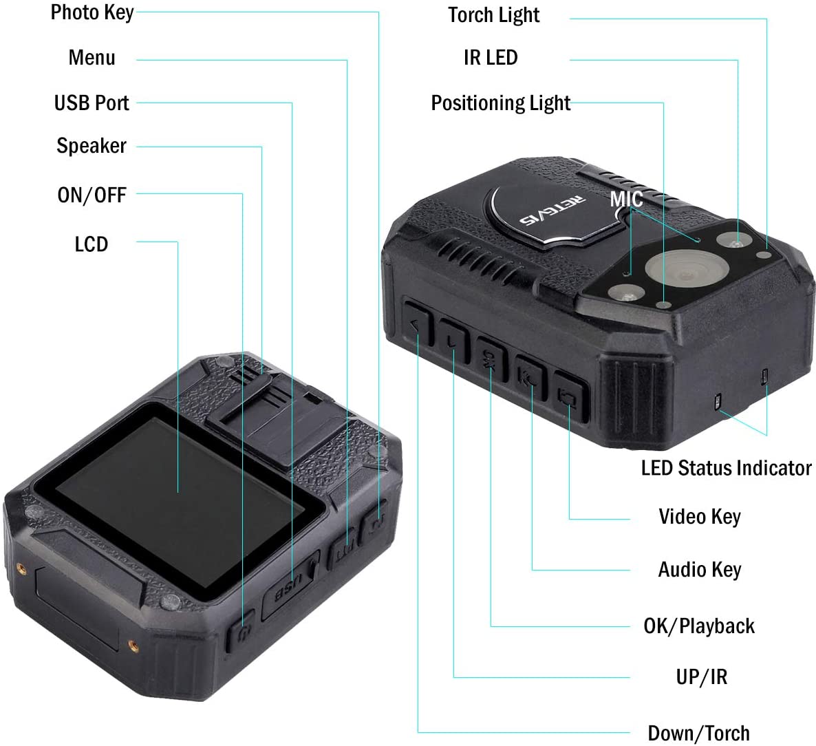 Camera video corporala Body Camera, 21MP, HD 1080P, Nightvision IR, detectare miscare, camp vizual 150°, baterie 2650 mAh, impermeabila IP54
