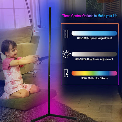 Lampa de podea LED RGB cu Bluetooth si telecomanda, 356 moduri iluminare, 10 niveluri luminozitate, control muzical, slim, 156 cm