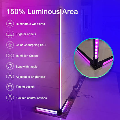 Lampa de podea LED RGB cu Bluetooth si telecomanda, 356 moduri iluminare, 10 niveluri luminozitate, control muzical, slim, 156 cm