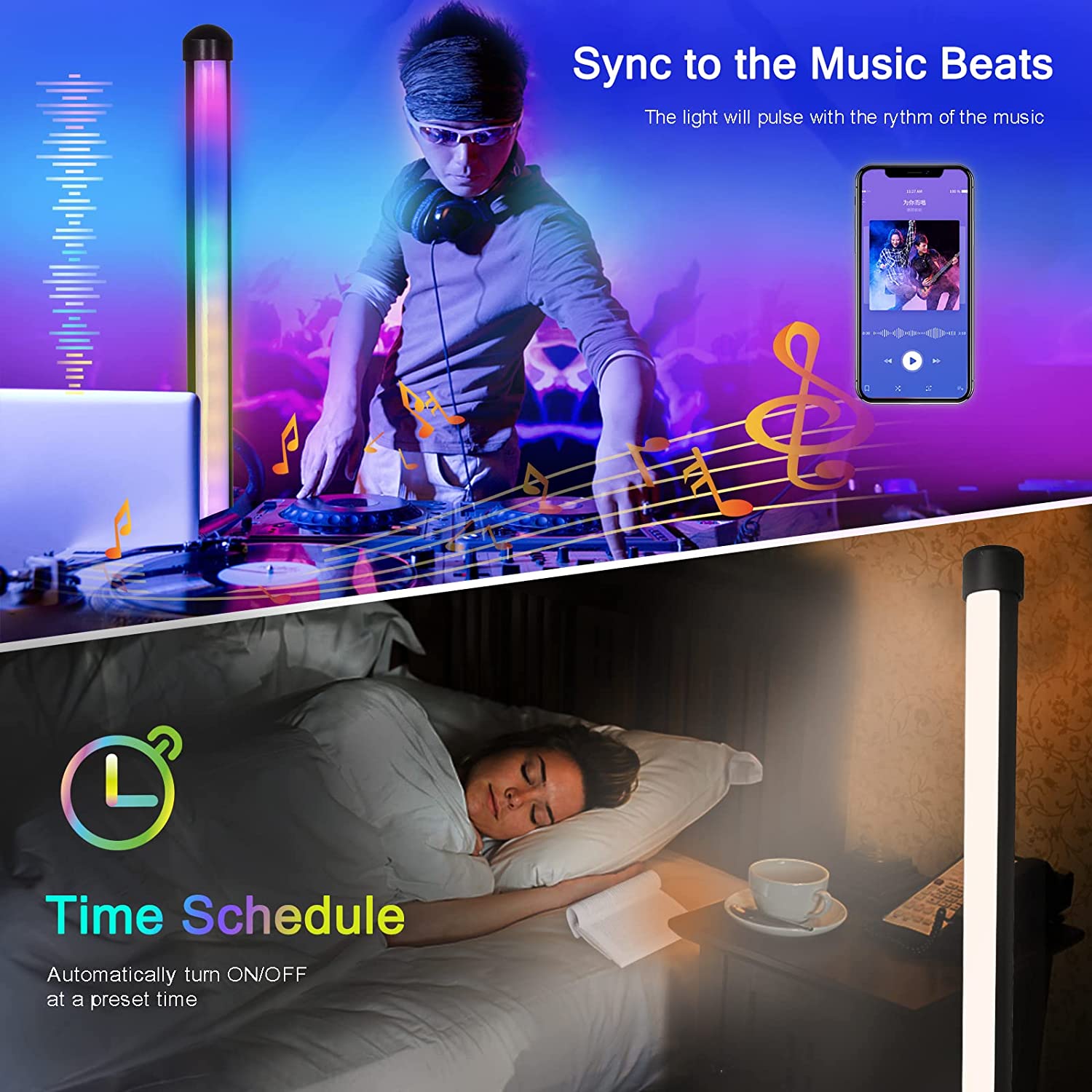 Lampa de podea LED RGB cu Bluetooth si telecomanda, 356 moduri iluminare, 10 niveluri luminozitate, control muzical, slim, 156 cm