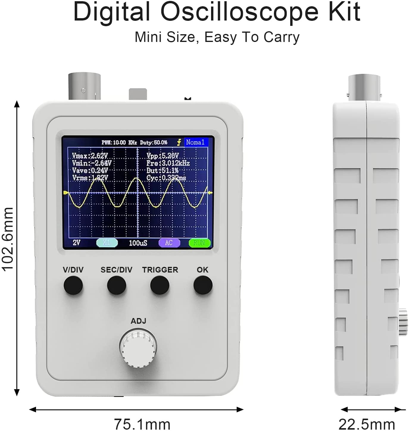 Osciloscop digital cu ecran 2,4 inch, 1 canal analogic, latime banda 0 - 200 kHz, Quimat DSO138