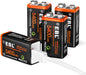 Set de 4 baterii 9V reincarcabile prin USB, 5400 mWh, incarcare rapida, cu cablu de incarcare 4 in 1